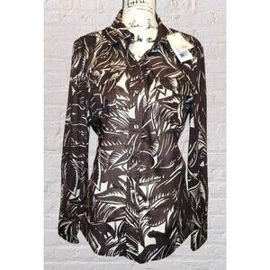 NEW Tory Burch Shirt Womens 10 Brown Tropical Palm Leaf Print Office Career Corp